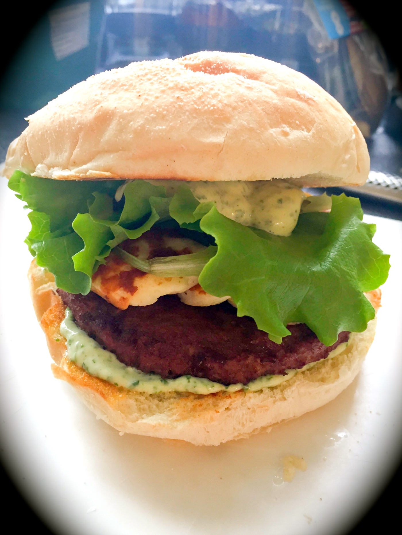 veggie burger with haloumi