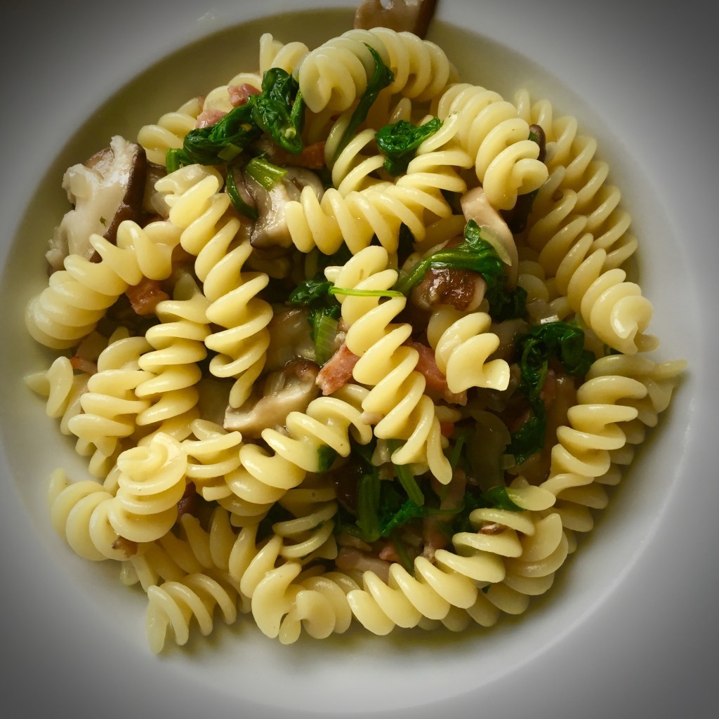 fusilli with wilted greens