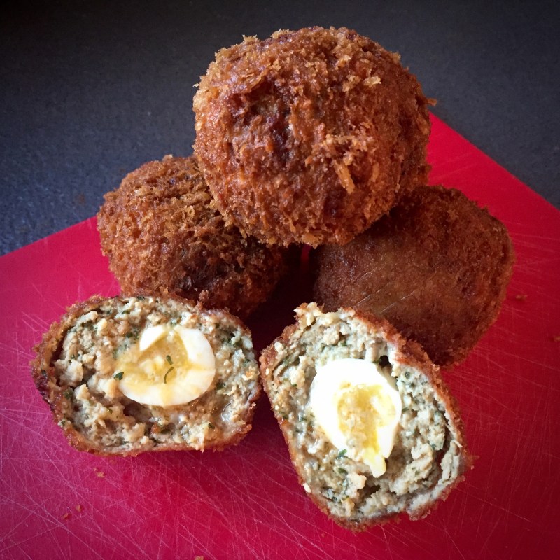 scotch quail eggs served