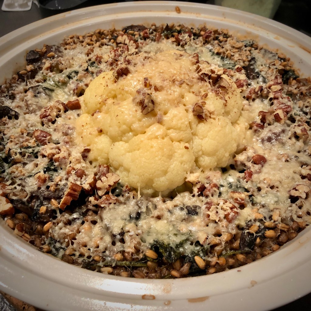 Whole roasted Cauliflower with Spelt, Shallots and&nbsp;Mushrooms
