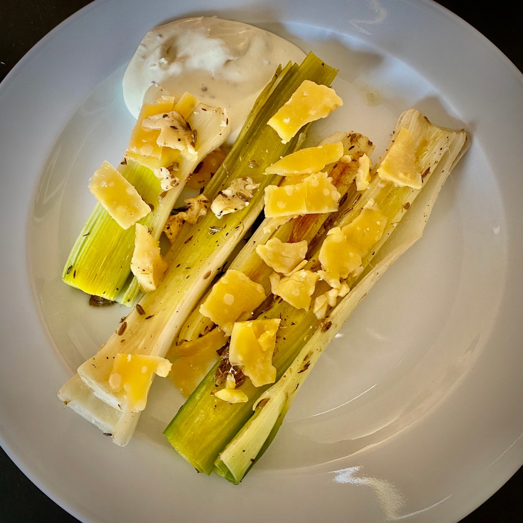 Braised Leeks with Mustard Dip