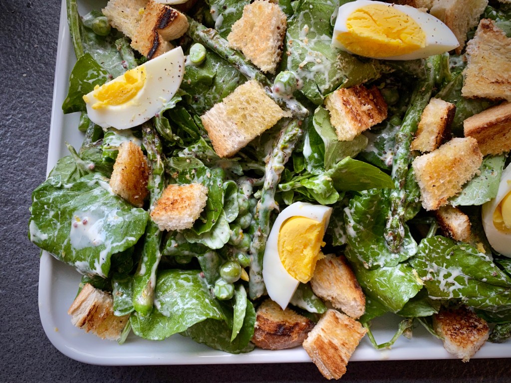 Watercress Salad with Roasted Asparagus, and Peas